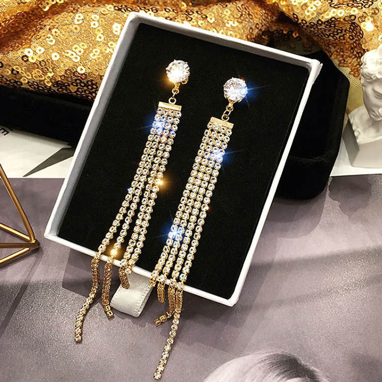 Wholesale Full Diamond Tassel Earrings Long Earrings Statemente Earrings ACC-ES-Yinhe002