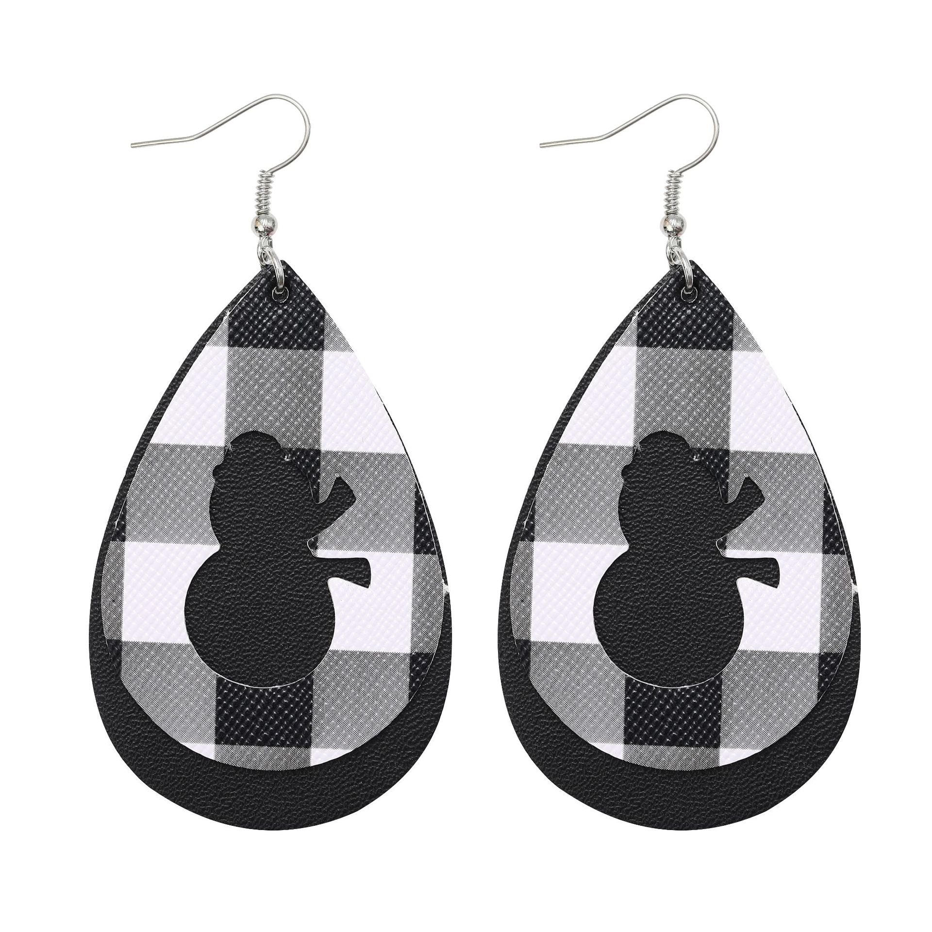 Wholesale Multi-layer Christmas Snowman Leaf Lattice Leather Earrings ACC-ES-LuoKun002