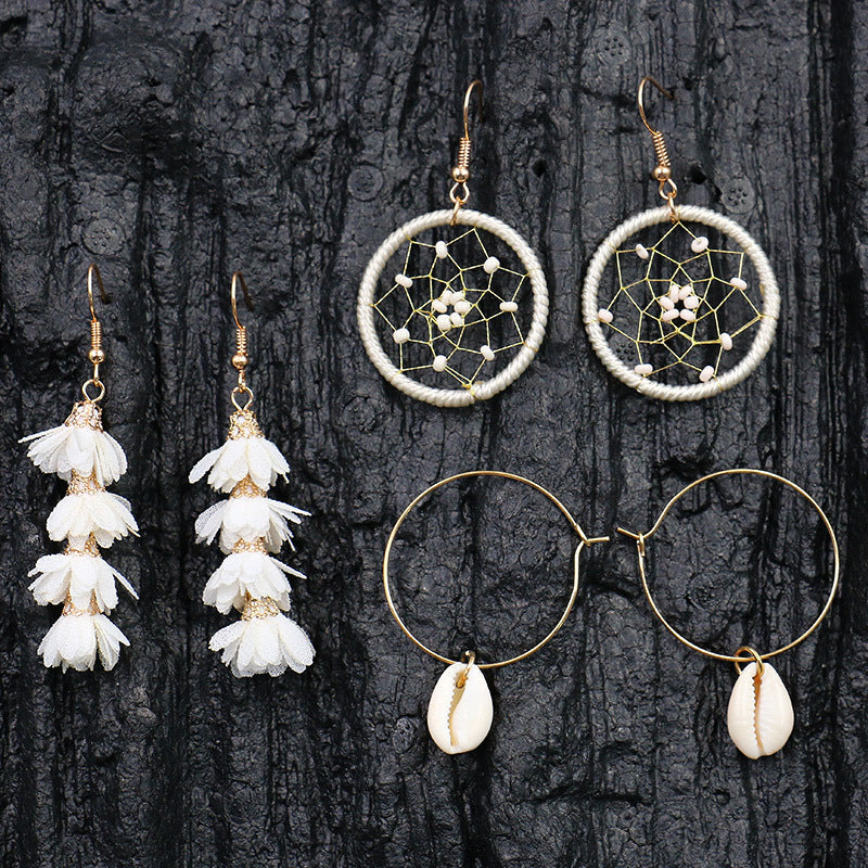 Wholesale Gold Shell Earrings Set Korean Style Dreamcatcher Flower Fashion Accessory