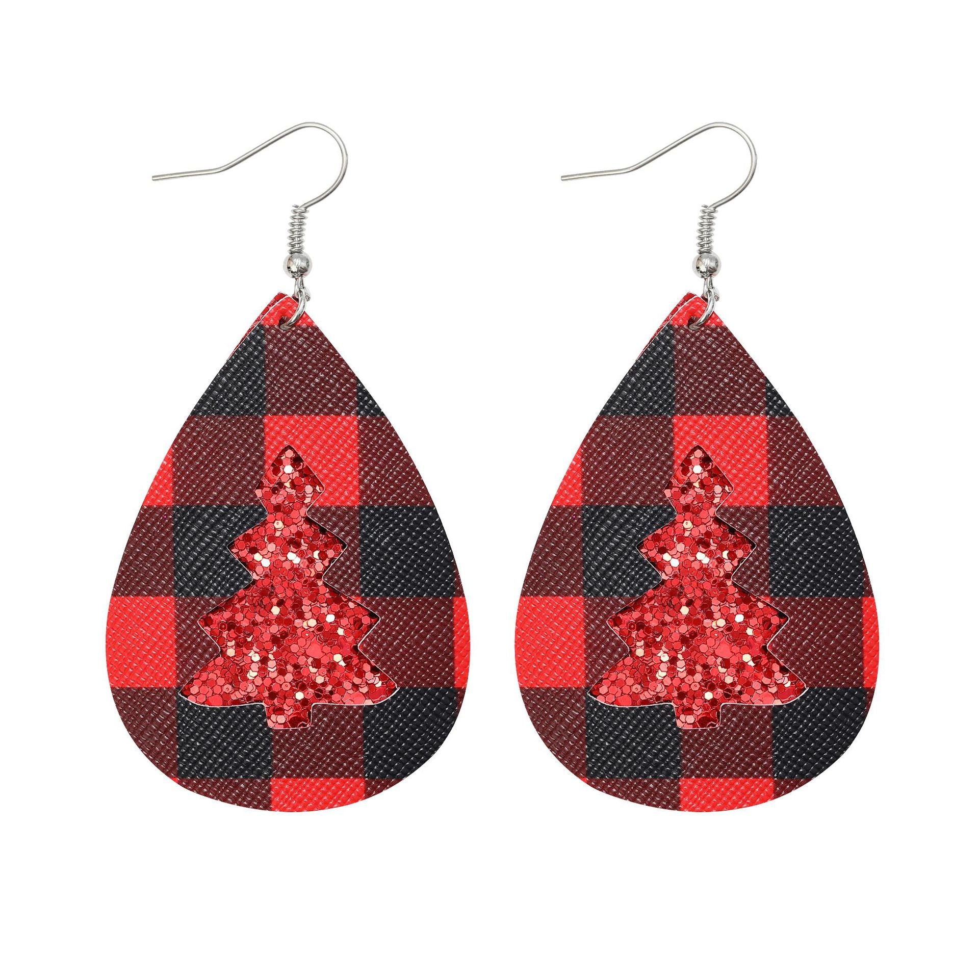 Wholesale Multi-layer Christmas Snowman Leaf Lattice Leather Earrings ACC-ES-LuoKun002