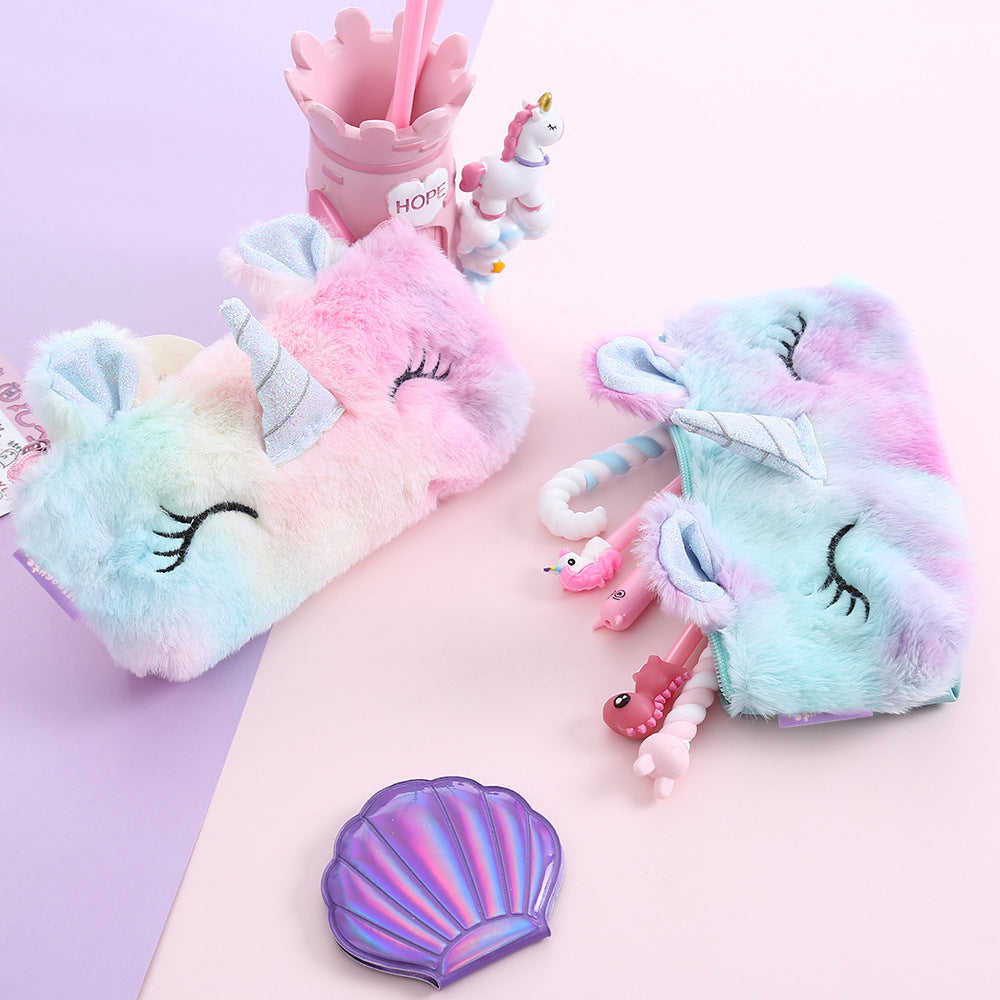 Wholesale Unicorn Winter Plush Pencil Case Unicorn Cartoon Children's Stationery Storage Bag Pencil Bag ACC-PB-SuManshu001