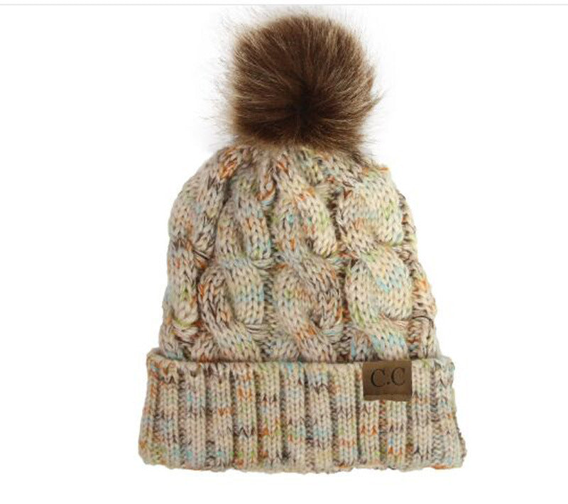 Wholesale Colorful Twisted Pom Pom Knitted Hat ACC-HT-Xiongk002