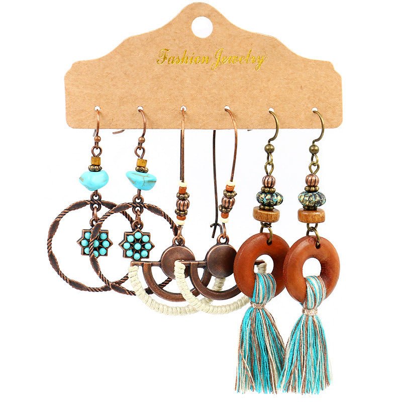 Wholesale Retro Irregular Tassel Earrings Set 3 Piece Alloy Fashion Jewelry for Boutique Resale