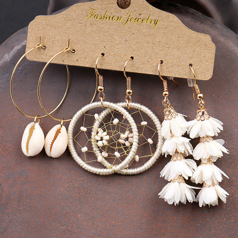 Wholesale Gold Shell Earrings Set Korean Style Dreamcatcher Flower Fashion Accessory