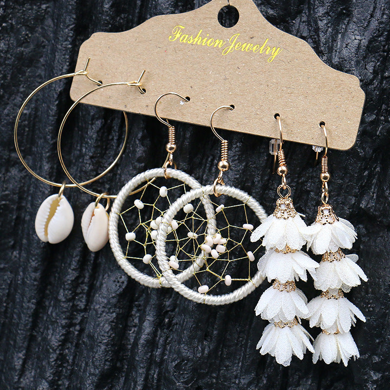 Wholesale Gold Shell Earrings Set Korean Style Dreamcatcher Flower Fashion Accessory