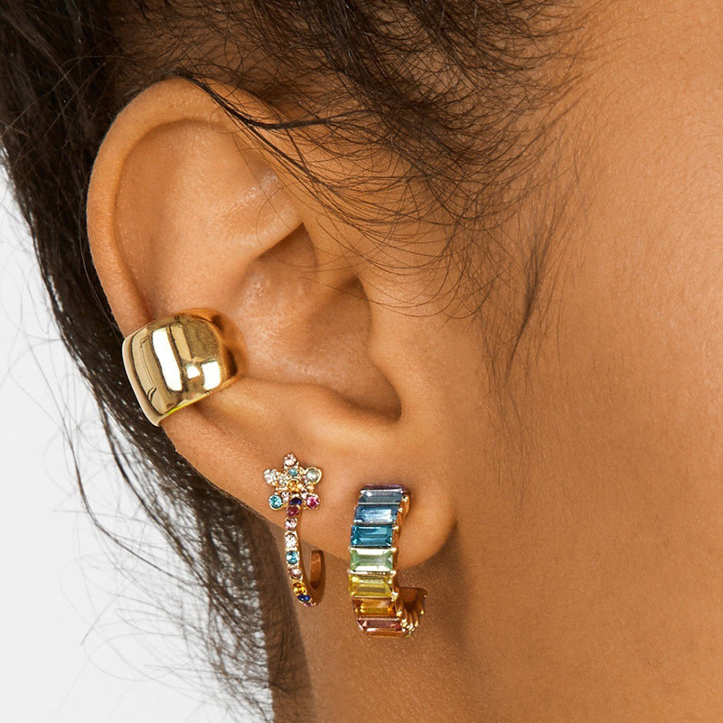 Wholesale  multi-color glass diamond jewelry simple C- shaped earrings