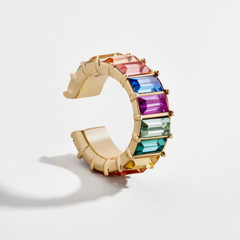 Wholesale  multi-color glass diamond jewelry simple C- shaped earrings