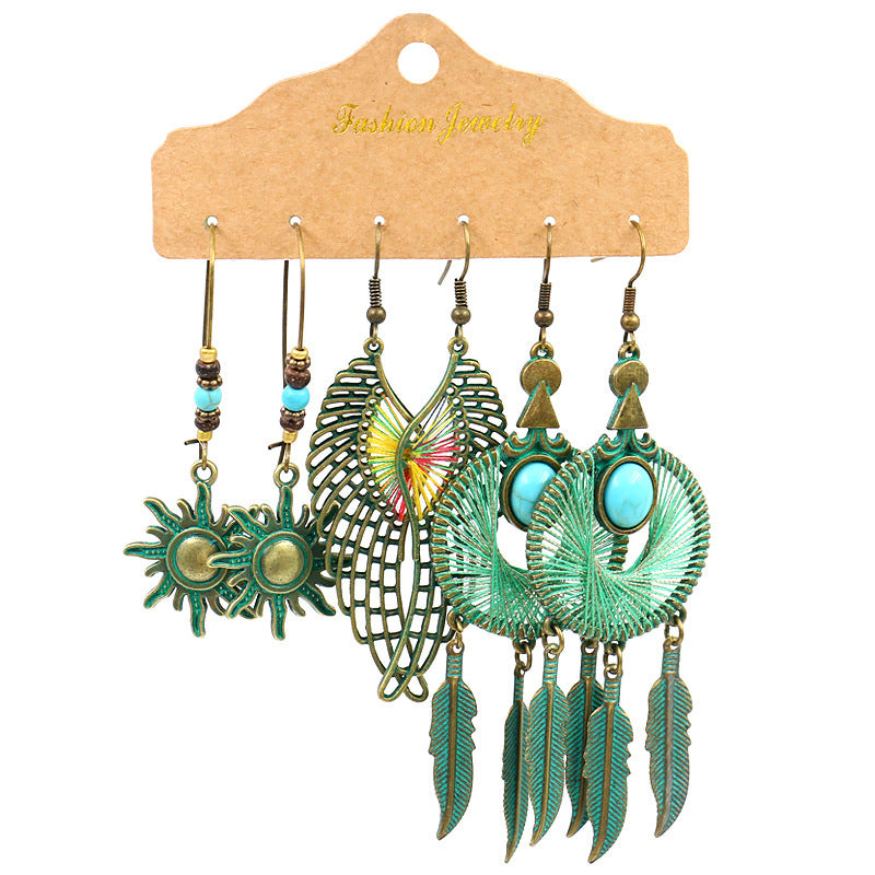 Wholesale Retro Irregular Tassel Earrings Set 3 Piece Alloy Fashion Jewelry for Boutique Resale