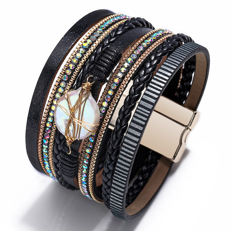 Wholesale Women S Woven Baroque Pearl Bracelet Black Fashion Jewelry Accessory Casual Everyday Gift