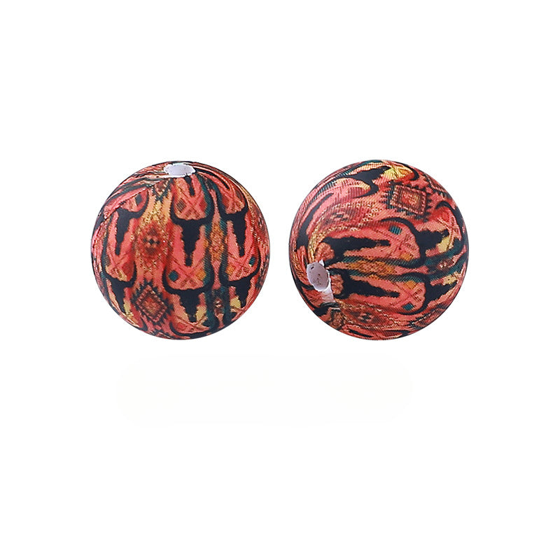 Wholesale 100pcs Western Style Aztec Denim Leopard Print 15mm Silicone Beads DIY Beading Accessories ACC-BDS-RongFa009