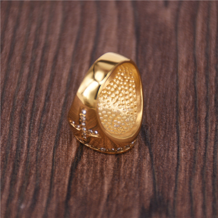 Wholesale head cross stainless steel diamond gold-plated ring