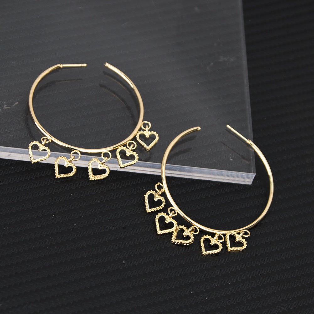 Wholesale big circle tassel heart exaggerated earrings