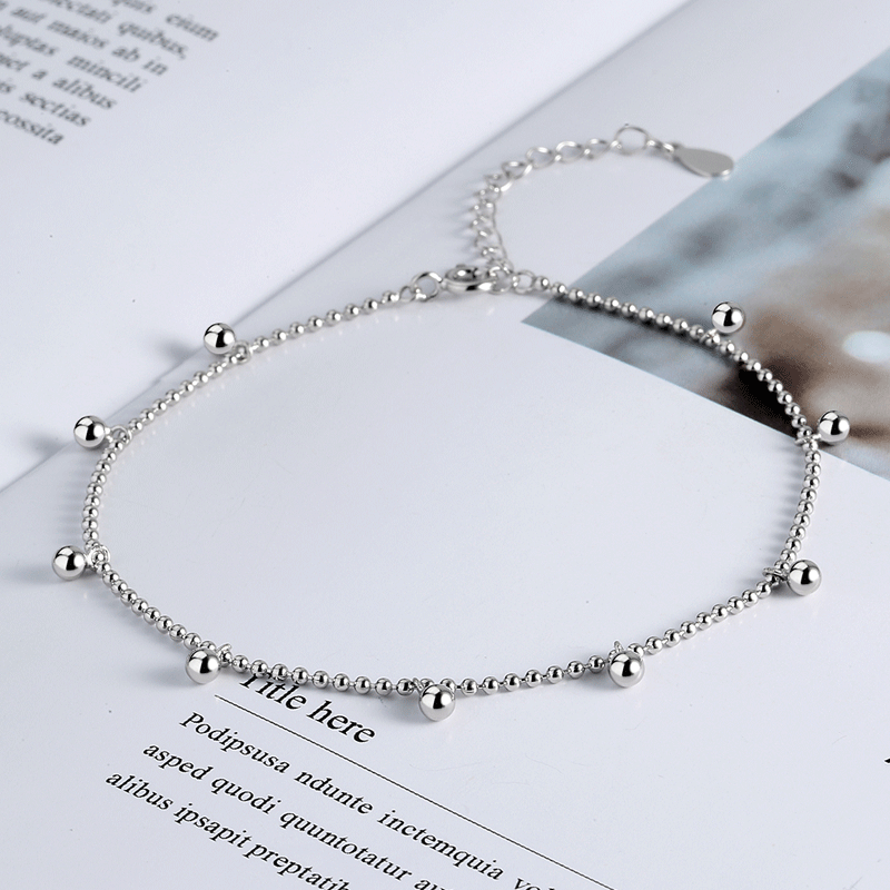 Wholesale S925 Sterling Silver Anklet  All-match Geometric Round Bead Beaded Anklet
