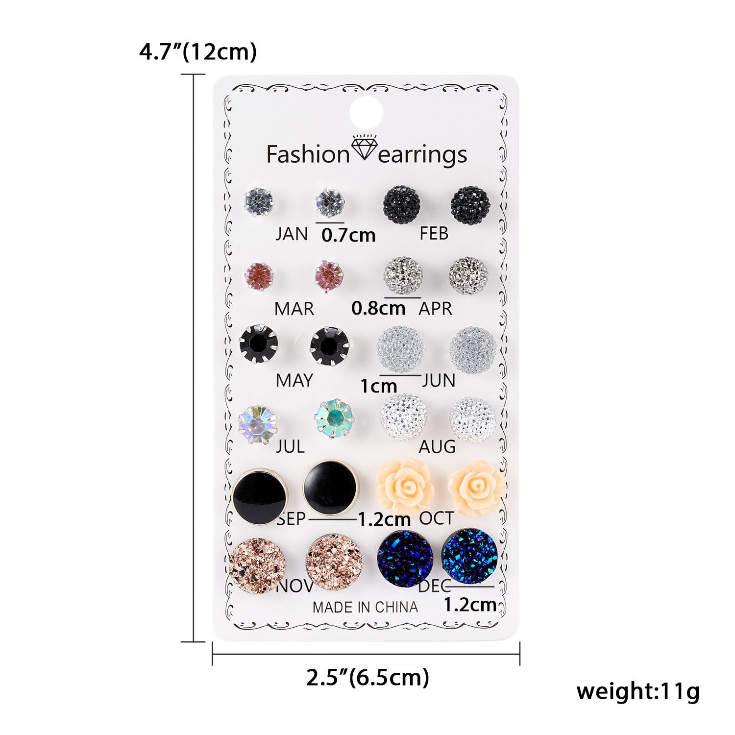 Wholesale 12pcs/set Mixed Color Round Rhinestone Crystal Flowers Earrings Set