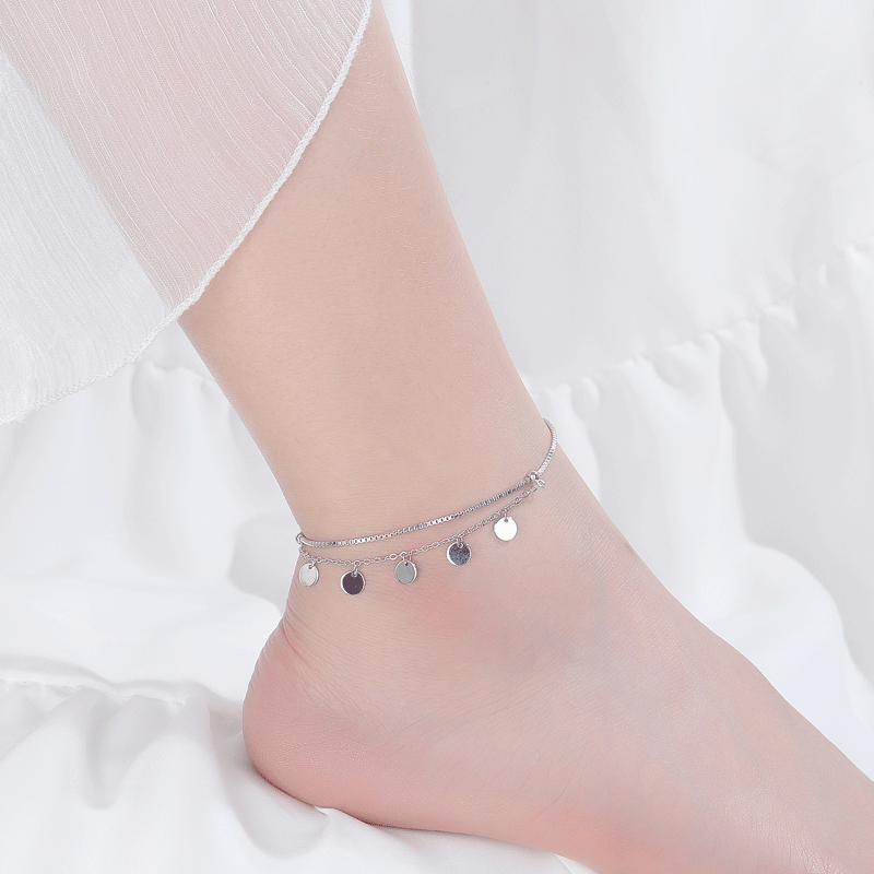 Wholesale  S925 Sterling Silver Anklet  Creative Distinctive Foot Decoration Tassel Double-Layer Anklet
