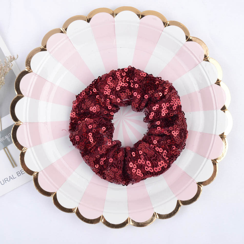 Wholesale 12pcs 20 Colors Fish Scale Sequins Large Intestine Ring Hair Scrunchies ACC-HS-YaLun002