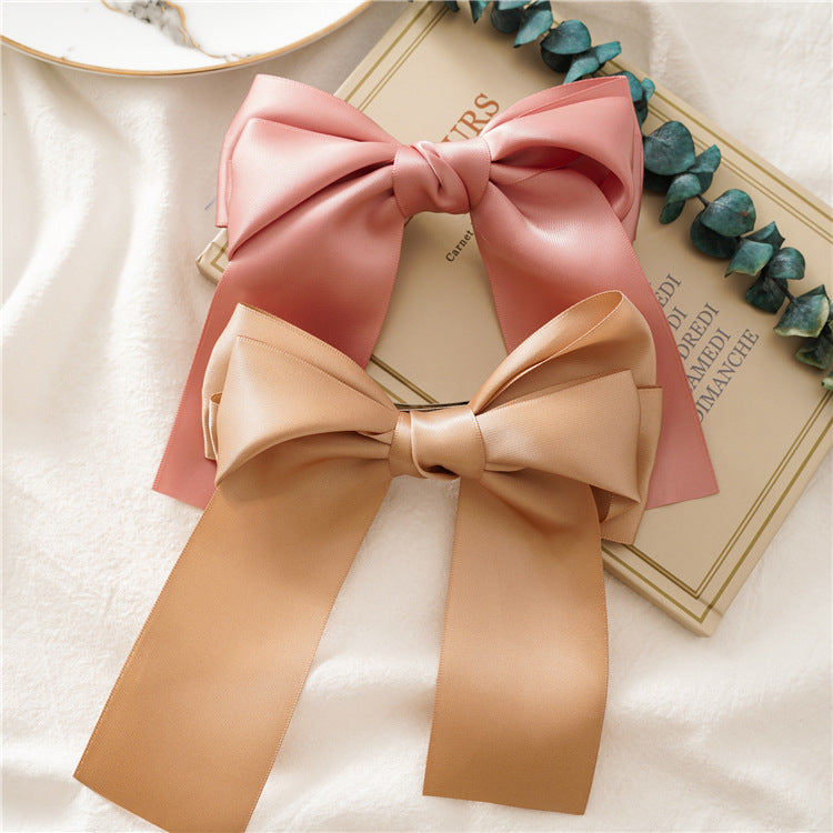 Wholesale Hair Art Satin Bow Ribbon Hairpin Spring Clip Hair Scrunchies ACC-HS-SanTai001