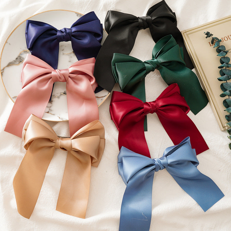 Wholesale Hair Art Satin Bow Ribbon Hairpin Spring Clip Hair Scrunchies ACC-HS-SanTai001