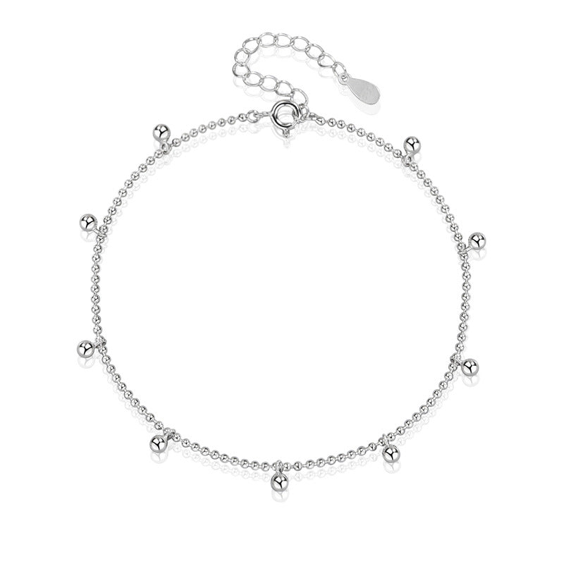 Wholesale S925 Sterling Silver Anklet  All-match Geometric Round Bead Beaded Anklet