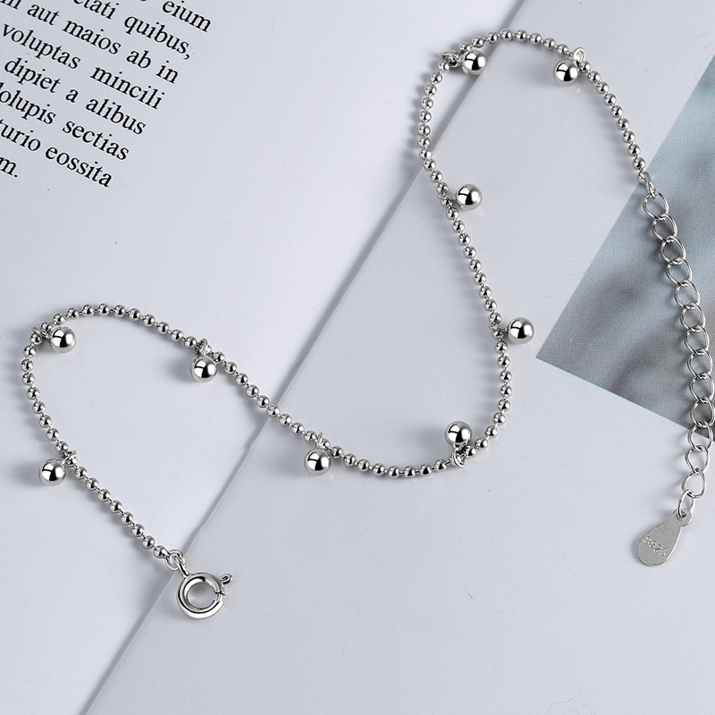 Wholesale S925 Sterling Silver Anklet  All-match Geometric Round Bead Beaded Anklet