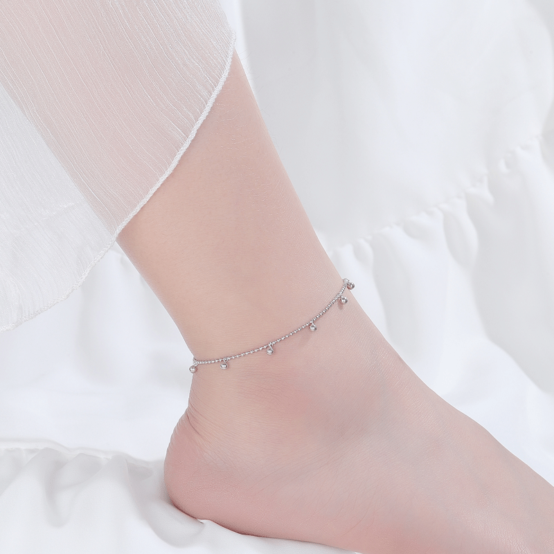 Wholesale S925 Sterling Silver Anklet  All-match Geometric Round Bead Beaded Anklet