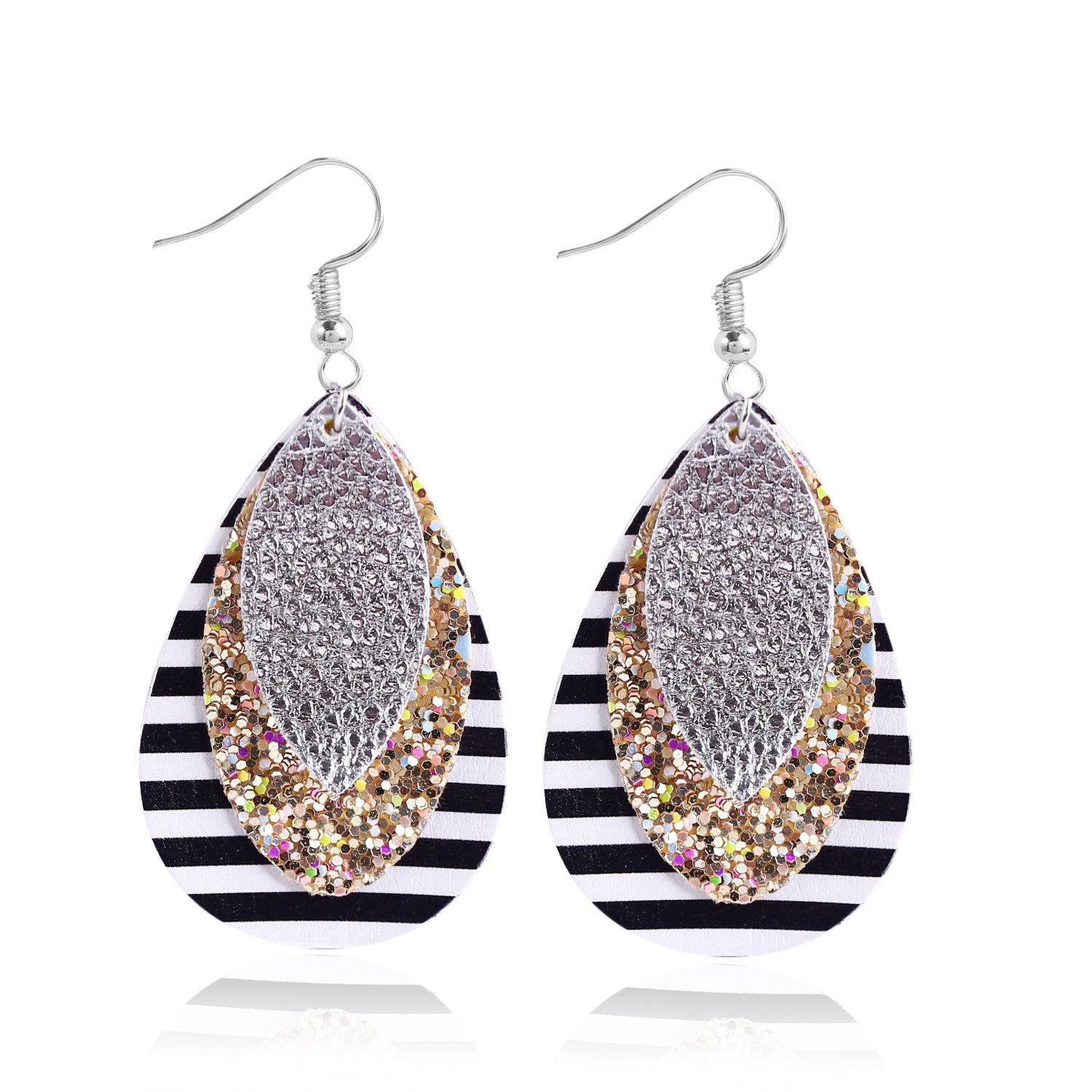 Wholesale  Double-layer Teardrop-shaped PU Leather Earrings suit American Flag Independence Day Earrings
