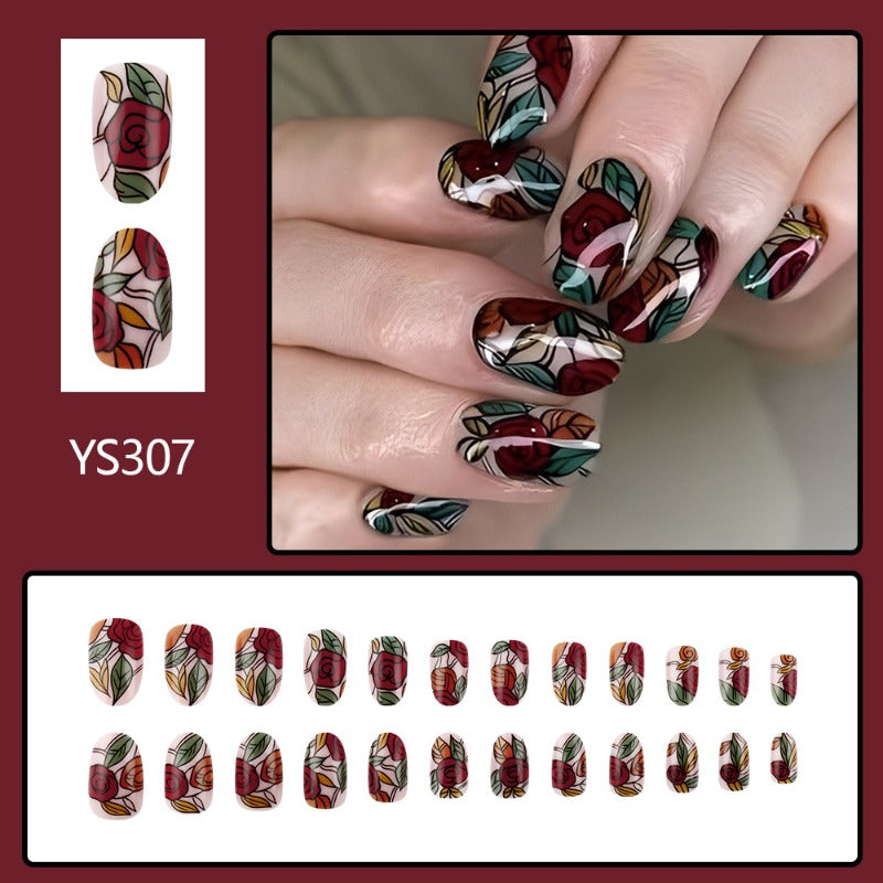 Wholesale 24 Pieces/box Valentine's Day Glossy Rose Nails Kits Nail Stickers ACC-NS-MiKe035