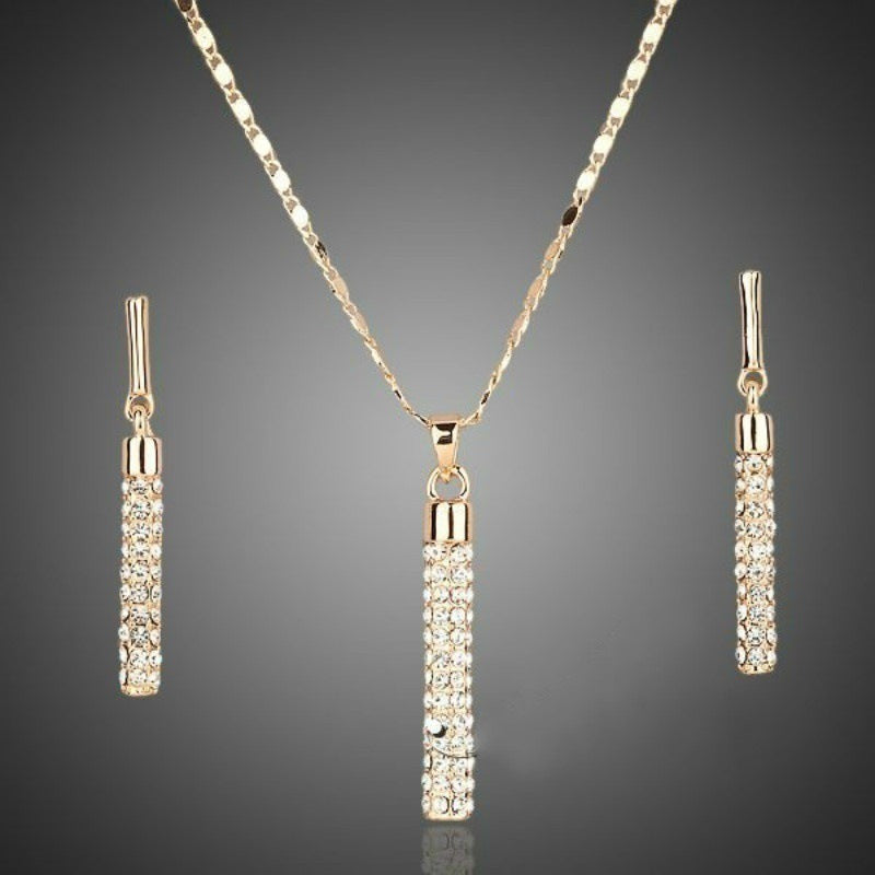 Wholesale Creative diamond-studded cylindrical stick earrings and necklace set accessories