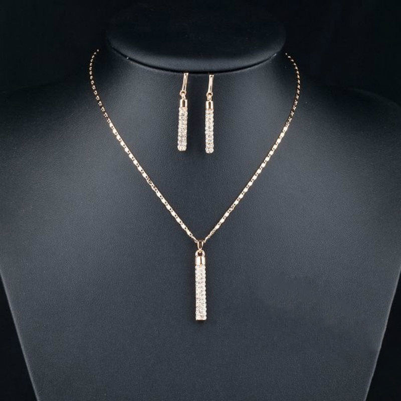 Wholesale Creative diamond-studded cylindrical stick earrings and necklace set accessories