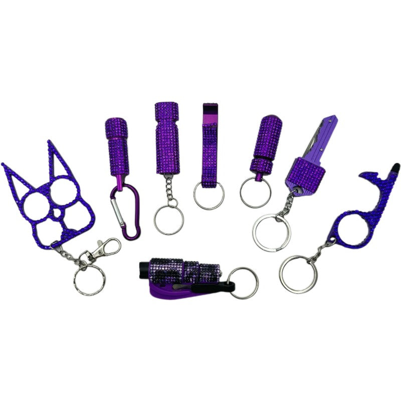 Wholesale 8pcs/set Pattern Diamond Outdoor Keychain Set Jewelry Accessories Keychain Pendant ACCHW-KC-KaBiao021