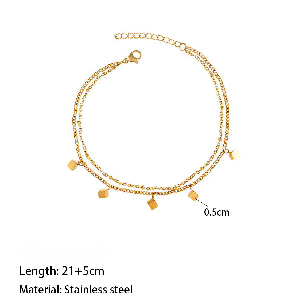 Wholesale Double Layer Square Titanium Steel Anklets ACC-AS-Qiyun002