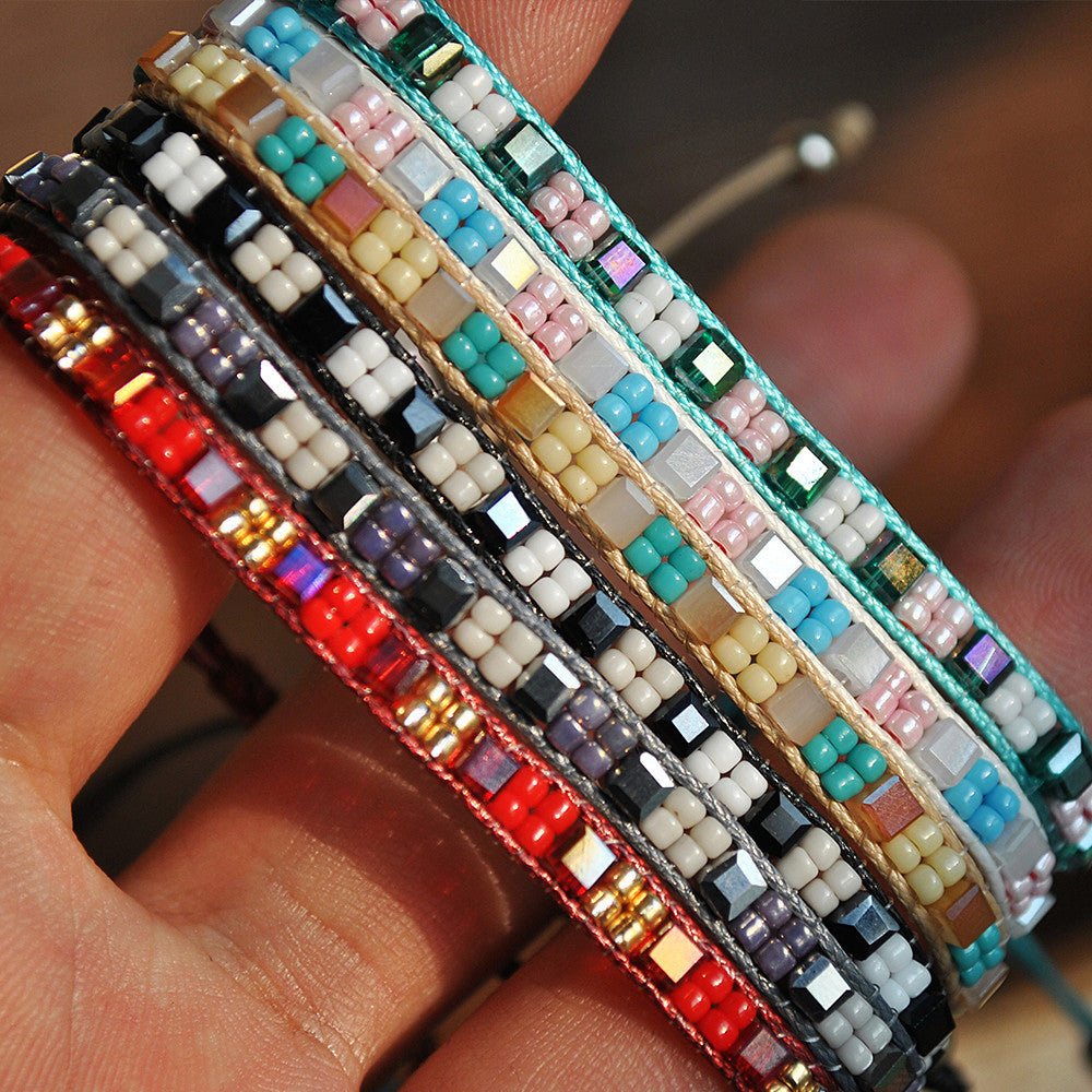 Wholesale Vintage Friendship Stretch Bracelet Handwoven Braided Rope Crystal Jewelry Accessory