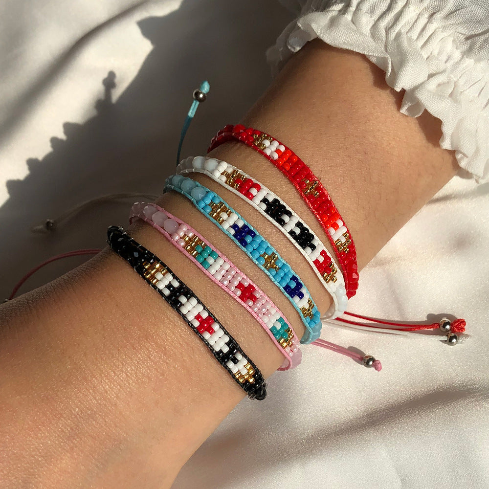 Wholesale Chic Rainbow Crystal Beaded Stretch Bracelet,  Handmade Ethnic Style Friendship Jewelry Accessory for Women,  DIY Gift