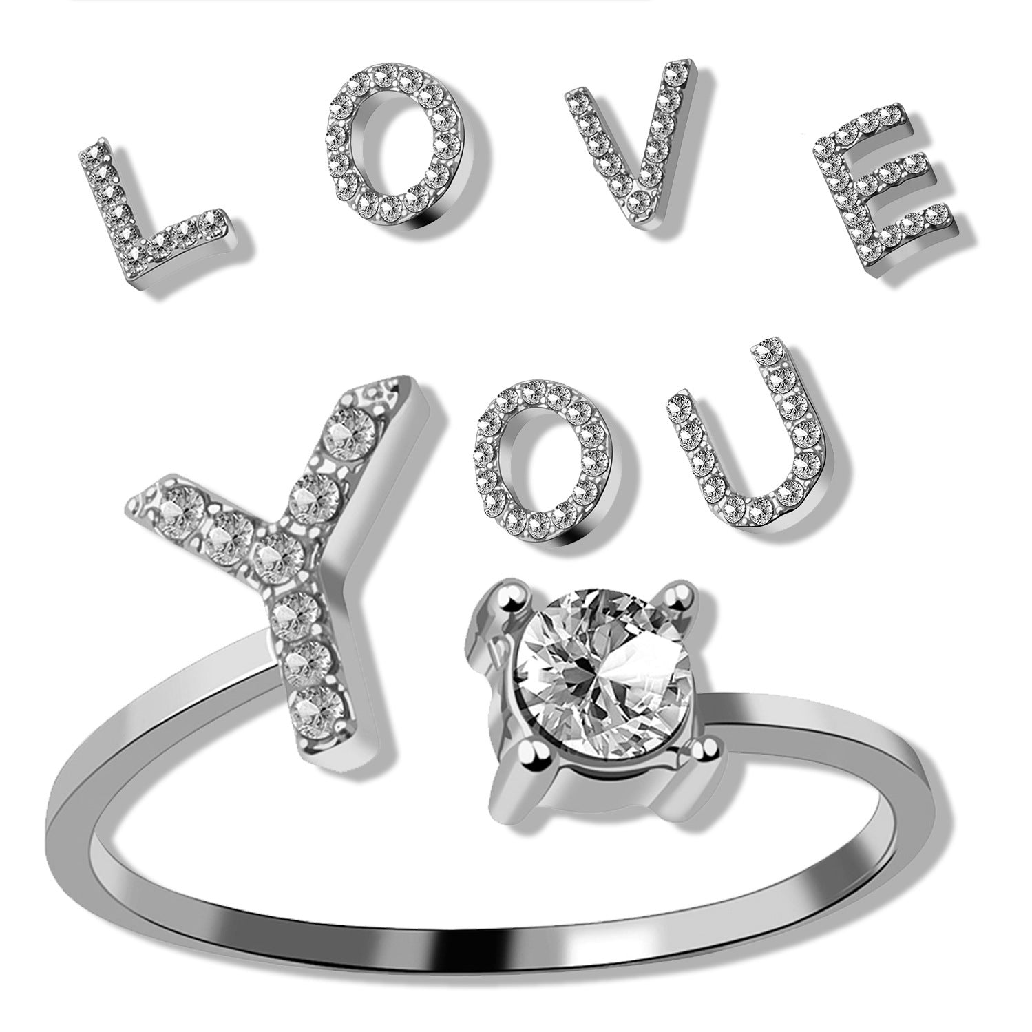 Wholesale diamond ring adjustable ring 26 letters ring