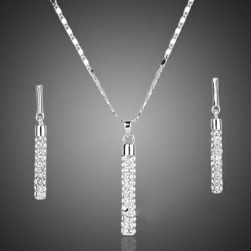 Wholesale Creative diamond-studded cylindrical stick earrings and necklace set accessories