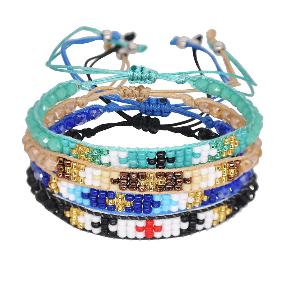 Wholesale Chic Rainbow Crystal Beaded Stretch Bracelet,  Handmade Ethnic Style Friendship Jewelry Accessory for Women,  DIY Gift