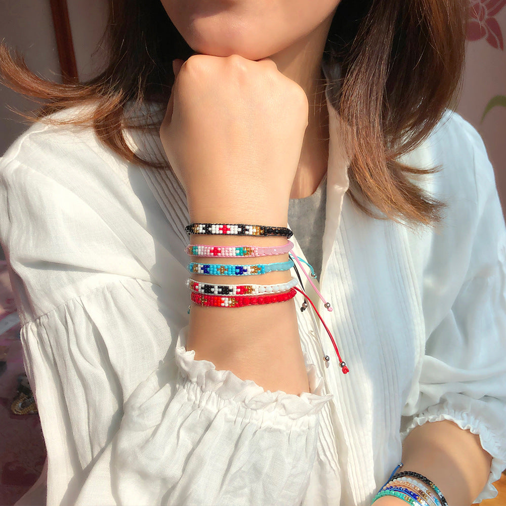 Wholesale Chic Rainbow Crystal Beaded Stretch Bracelet,  Handmade Ethnic Style Friendship Jewelry Accessory for Women,  DIY Gift