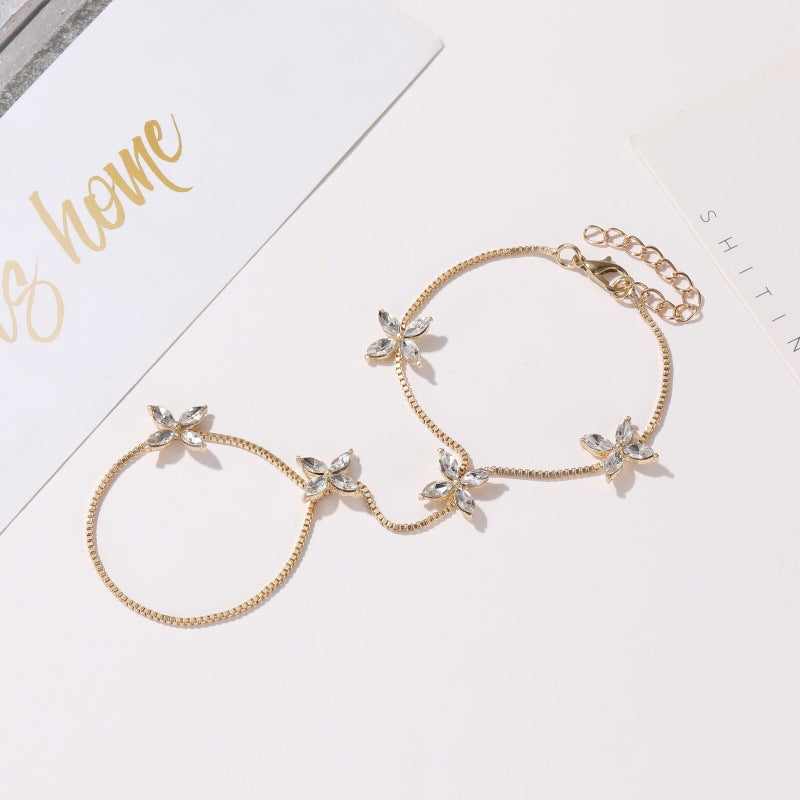 Wholesale Women S Flower Bracelet With Four Leaf Clover And Marquise Zircon Gold Plated Everyday Wear Jewelry Accessory