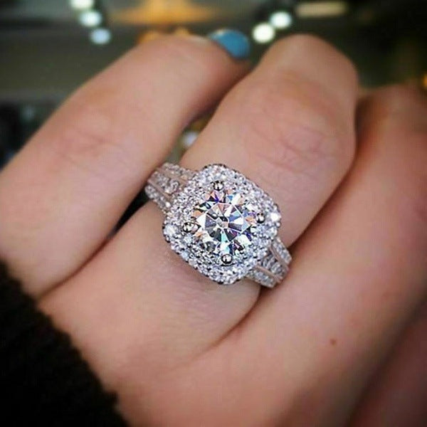 Wholesale 18k Platinum Plated White Gold Diamond Ring Double Layer Super Flash Zircon Ring ACC-RS-KYZC005