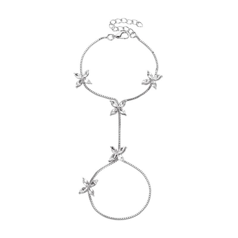 Wholesale Women S Flower Bracelet With Four Leaf Clover And Marquise Zircon Gold Plated Everyday Wear Jewelry Accessory