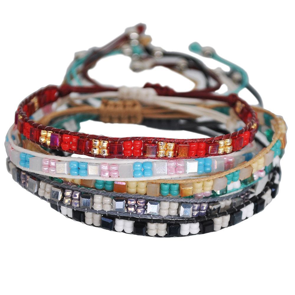 Wholesale Vintage Friendship Stretch Bracelet Handwoven Braided Rope Crystal Jewelry Accessory
