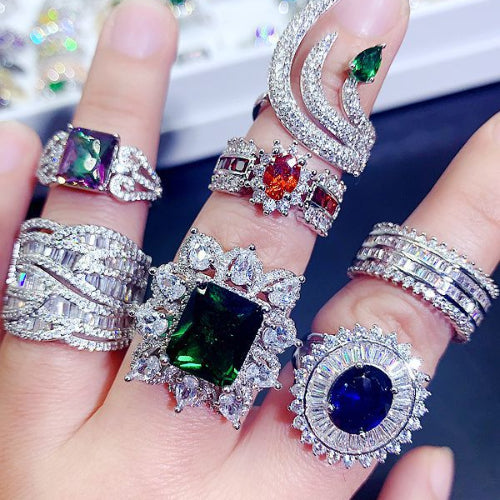 Wholesale Random Color 10pcs Crystal Colored Zirconium Ring Micro Inlaid Gemstone Ring ACC-RS-Pabo003