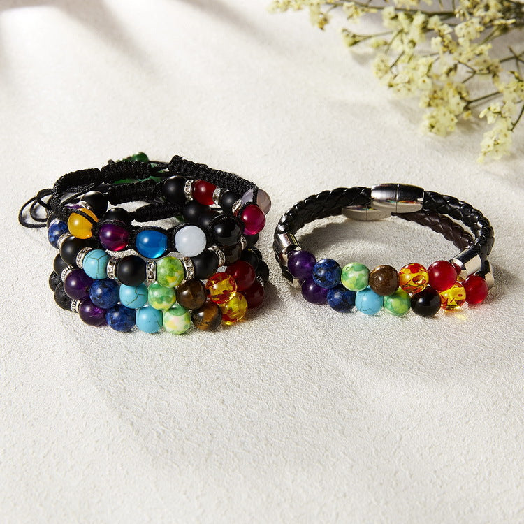 Wholesale Rainbow Magnetic Clasp Volcanic Stone Beaded Bracelet - Unisex Fashion Accessory for Gift or Resale