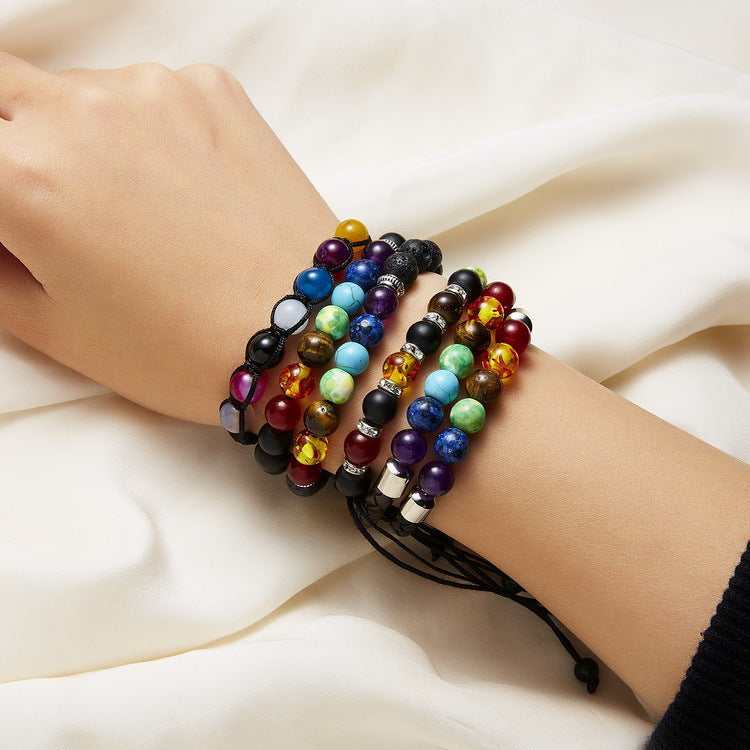 Wholesale Rainbow Magnetic Clasp Volcanic Stone Beaded Bracelet - Unisex Fashion Accessory for Gift or Resale