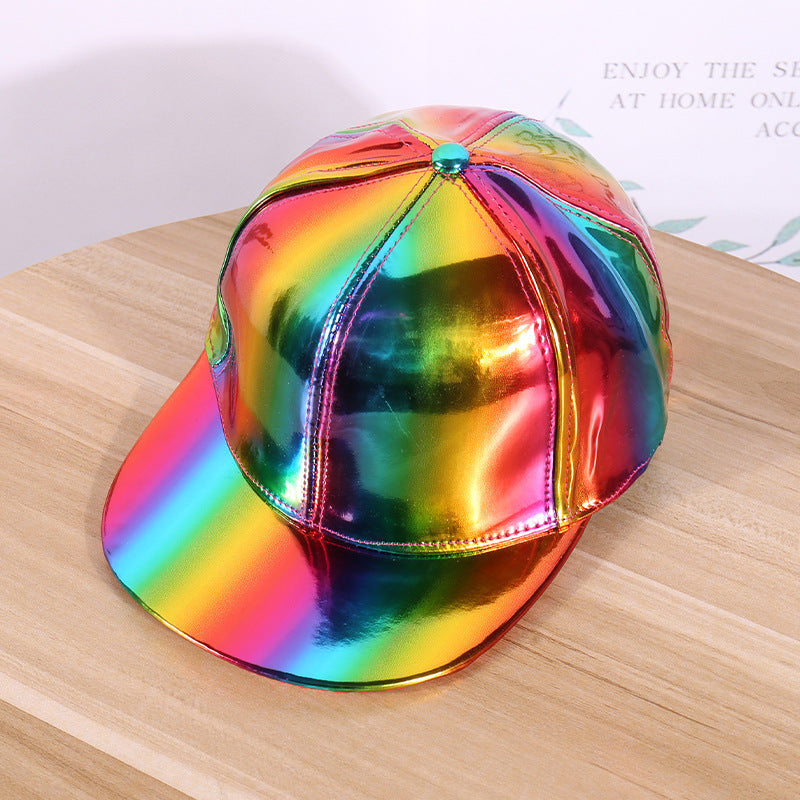 Wholesale  leather reflective hat fashion trend gradient colorful leather baseball cap