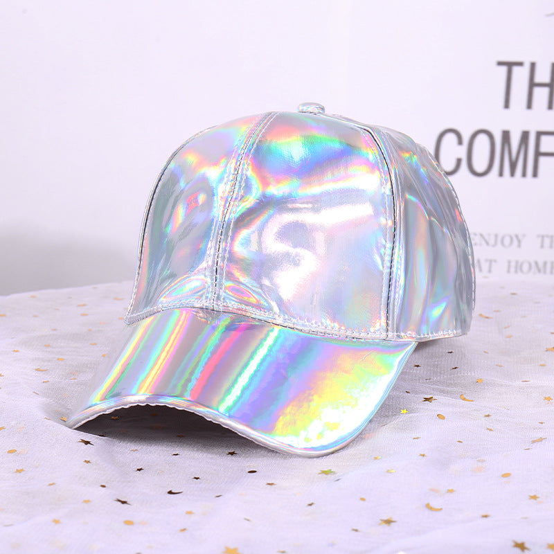 Wholesale  leather reflective hat fashion trend gradient colorful leather baseball cap
