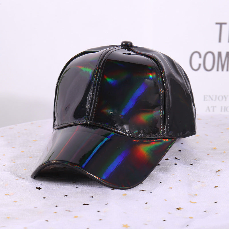 Wholesale  leather reflective hat fashion trend gradient colorful leather baseball cap