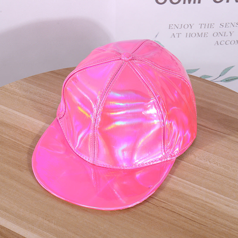 Wholesale  leather reflective hat fashion trend gradient colorful leather baseball cap