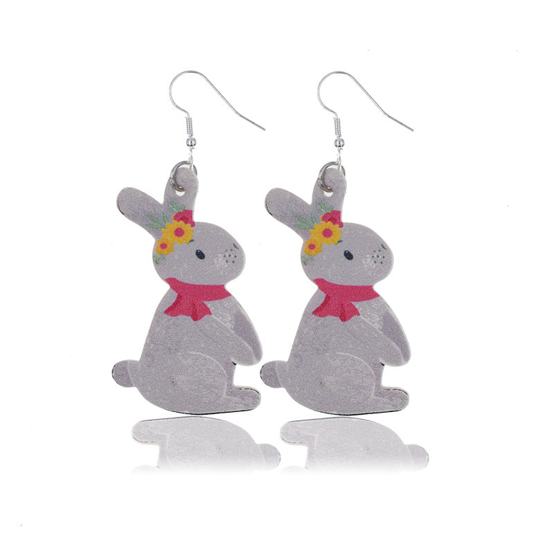 Wholesale Easter Leather Egg Rabbit Skin Earrings