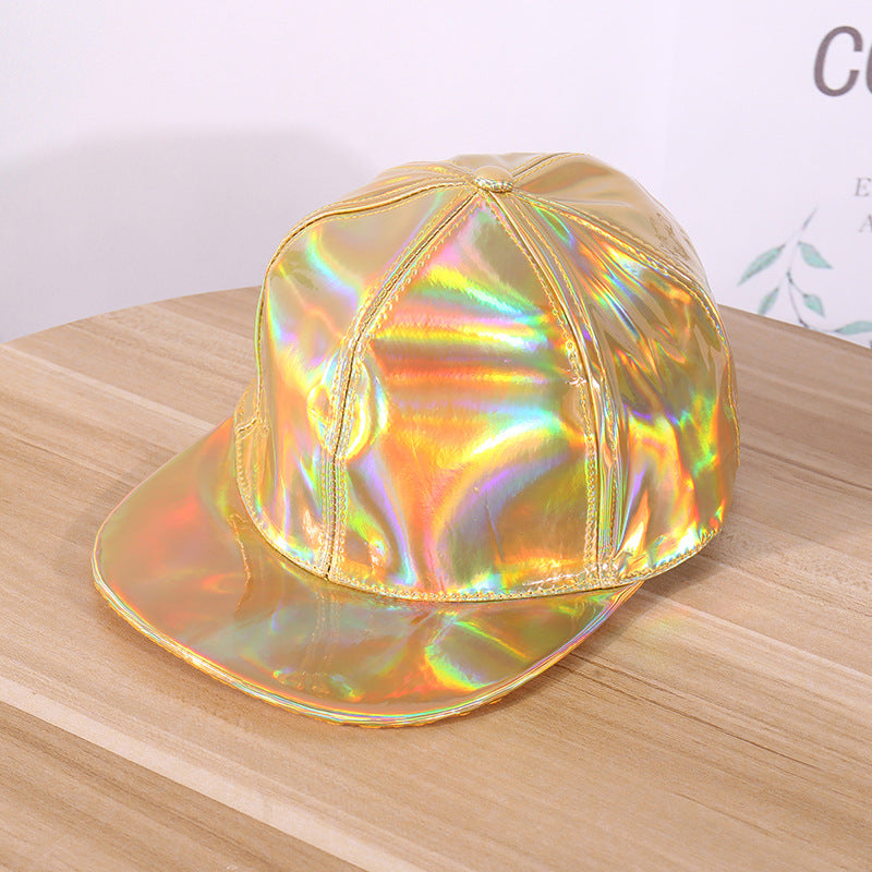 Wholesale  leather reflective hat fashion trend gradient colorful leather baseball cap